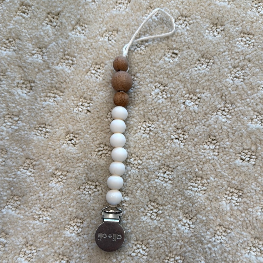 Elegant White and Brown Pacifier Clip